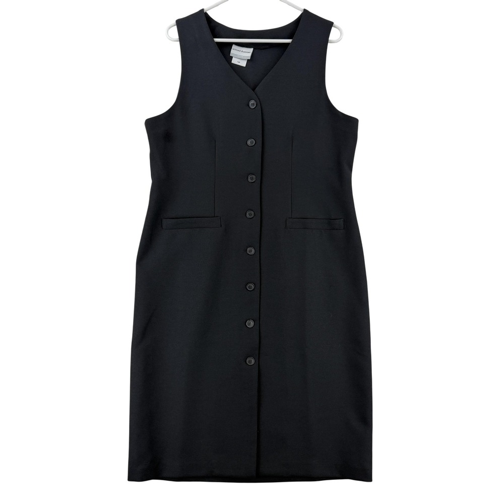 Alfred Dunner Dress Womens 14P Black Button Front Sheath Petite Workwear‎ NWT